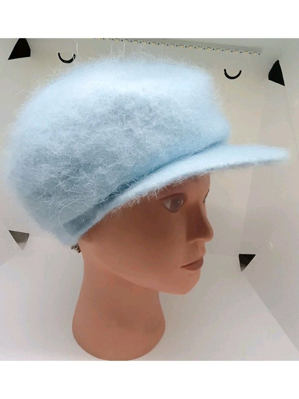 CC Cheveux Angora Blend Hat Ligth Blue Women's One Size Knit Winter Brim Cap